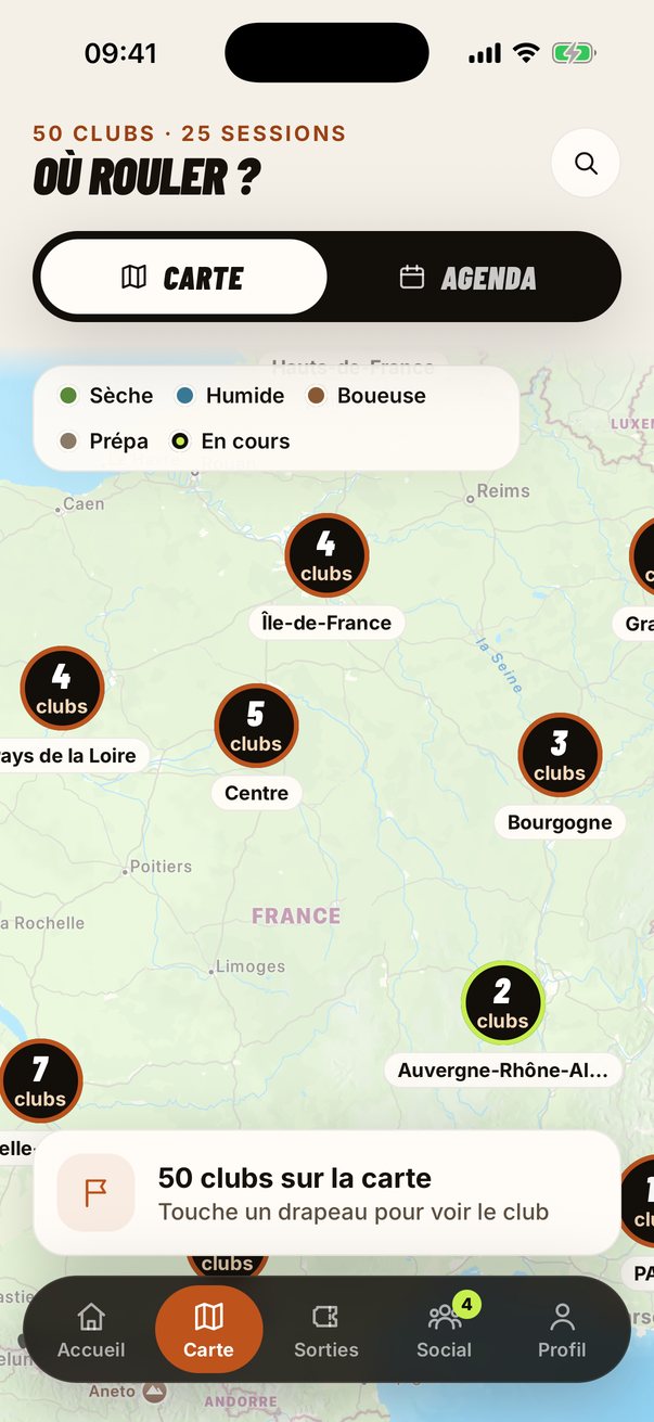 Carte des terrains regroupés par région