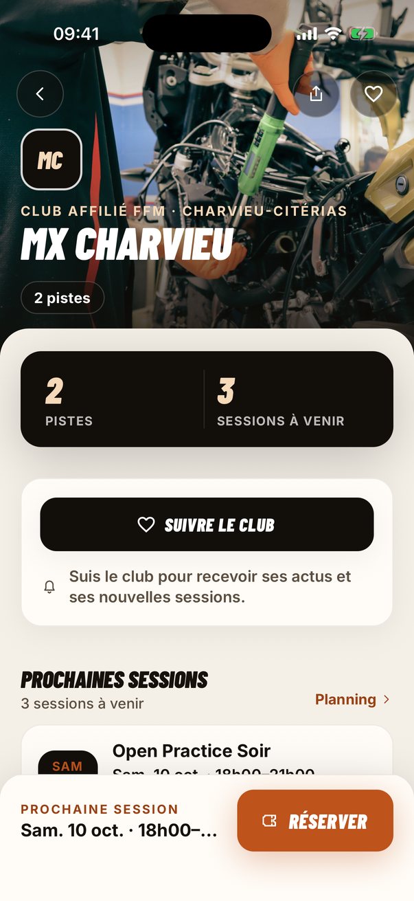 Fiche d'un club dans l'app